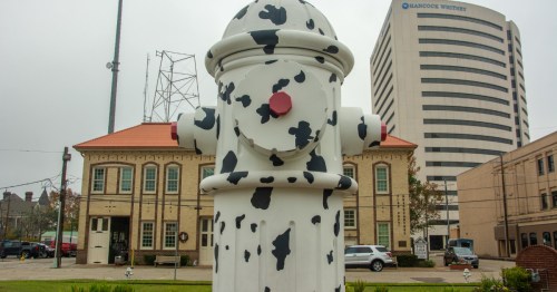 The world's largest working fire hydrant in front of the Fire Museum of Texas