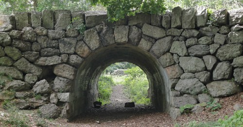 Ruins of a shelter overlook at Franklin Park in Boston, MA.