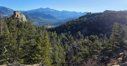 A view of the mountains from the Gem Lake Trail in Rocky Mountain National Park near Estes Park, CO.