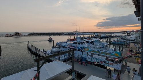 View of boats and water in the harbor at Destin, Florida