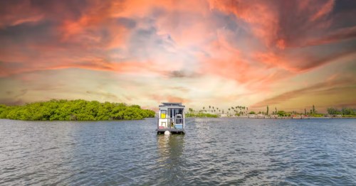 Floating cabin in Marathon Florida at sunset