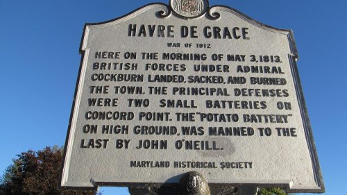 Historical marker for Havre de Grace, detailing the British attack on the town during the War of 1812.