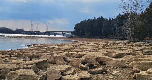 A sandy beach along J. Percy Priest Lake in Tennessee.