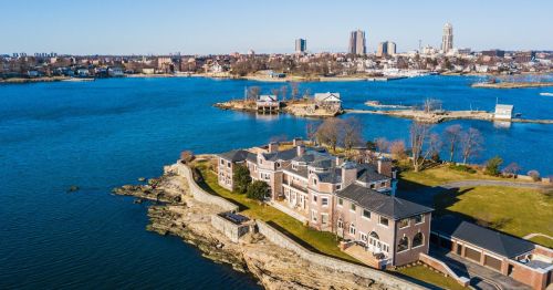 New Rochelle, New York, aerial shot of New Rochelle, and some of Larchmont, New York.