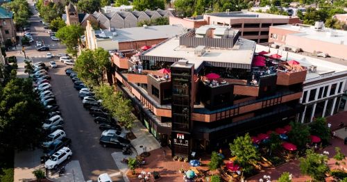 An aerial view in Boulder of the best food hall in Colorado.