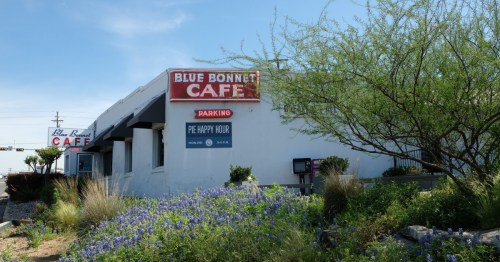 Exterior of Blue Bonnet Cafe in Marble Falls, Texas.