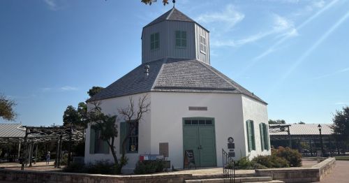 A building in the main plaza of Fredericksburg, Texas