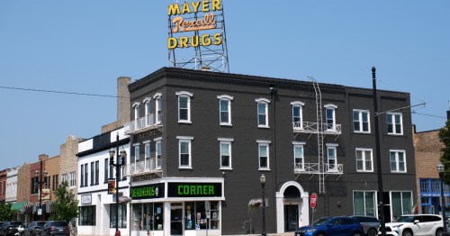 Storefronts along the historic downtown in Kenosha, Wisconsin