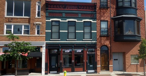 Downtown Waukegan buildings along a main street in Illinois