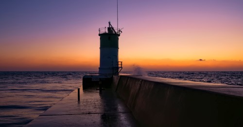 A pier and lighthouse along Lake Michigan in Waukegan, Illinois