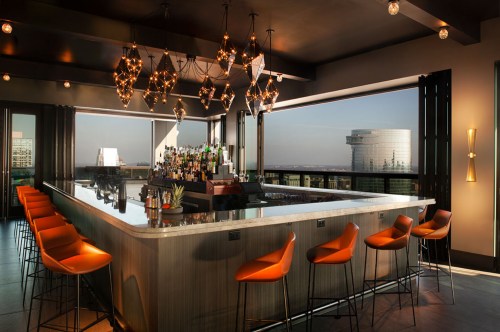 The rooftop bar area in lou/na in Nashville, Tennessee.