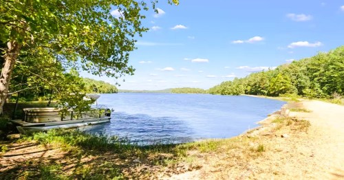A scenic lake surrounded by greenery at Cedar Ridge, a remote campground in Alabama.
