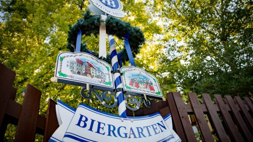 Biergarten Sign at Von Rothenburg Bier Stube in Germantown
