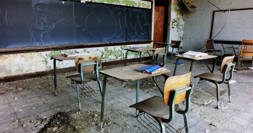 The interior of an abandoned classroom in Gary, Indiana.