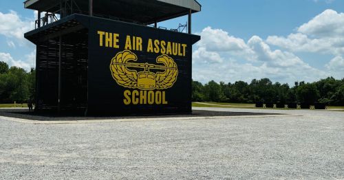 A photo of the Air Assault School Rappelling Wall at Fort Campbell.