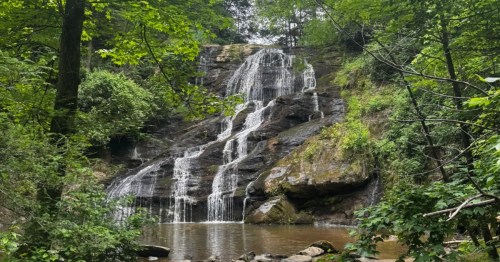 Brasstown Falls, a waterfall swimming hole in South Carolina.