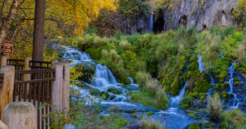 Viewing Platform at Roughlock Falls on Little Spearfish Creek, Spearfish Canyon State Natural Area, South Dakota, USA