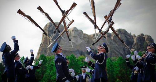 Airmen drill team at Mount Rushmore in South Dakota