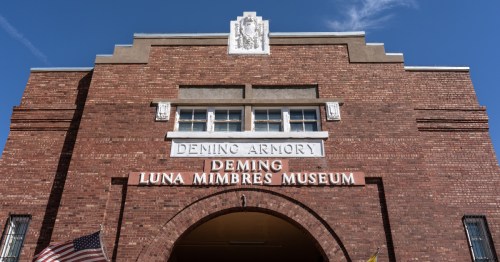 the brick exterior of the deming armory building that now houses the Luna Mimbres Museum in deming new mexico