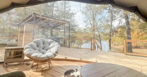 Space Cowboy Lake Domes in the daytime from the inside of the living room near Brookport, Illinois.