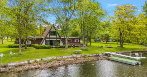 Private lakefront Airbnb cabin with a boat dock in Lake Village, Indiana.