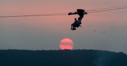 Zip-lining at Chestnut Mountain Resort in Illinois