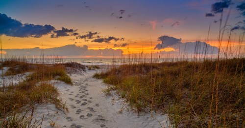Sunrise on the beach at Pawleys Island, South Carolina.