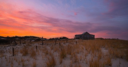 Sunset at Island Beach State Park and Judges Shack in New Jersey