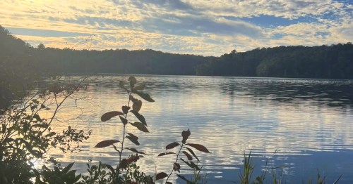 Peaceful reflections bounce off of Lake Lurleen, a beautiful lake in Alabama.