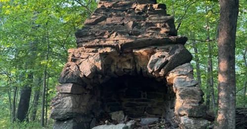 An old brick oven in the woods on the Mianus Maze Trail in Connecticut.