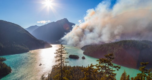 Wildfire near Diablo Lake in Washington State's North Cascades.