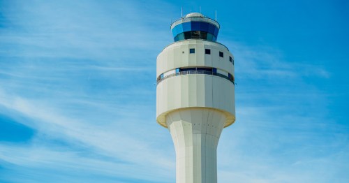 an air traffic control tower at an airport