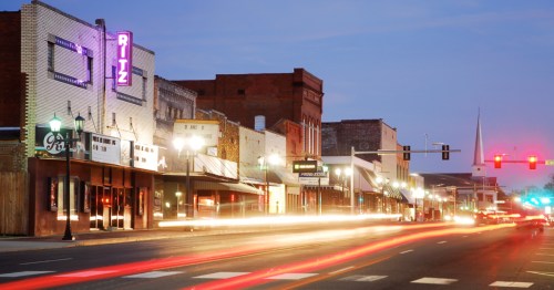 A long exposure of downtown Malvern, Arkansas at night.