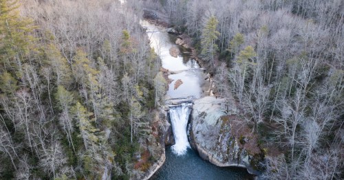 Winter scene over Elk River Falls in Elk Park, North Carolina.