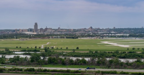 the missouri river separates eppley airfield in omaha nebraska from I-29