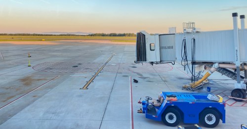 tarmac view at sunset at Greenville-Spartanburg International Airport (GSP) in South Carolina