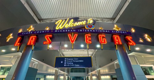 a welcome to las vegas sign at Harry Reid International Airport in Las Vegas (LAS) Nevada