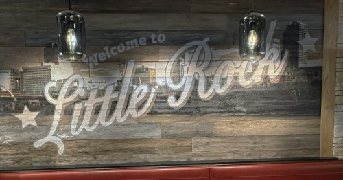 A Welcome to Little Rock sign inside a restaurant at the Bill and Hillary Clinton National Airport (LIT) in Little Rock, Arkansas