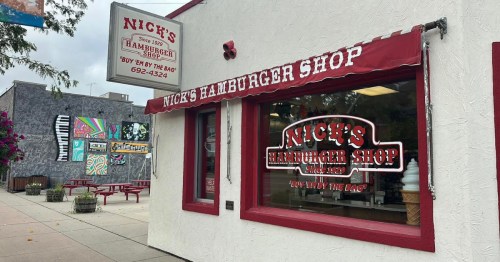 exterior of nick's hamburger shop in brookings, south dakota
