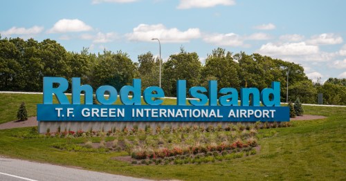 sign at the entrance of Rhode Island T.F. Green International Airport (PVD)