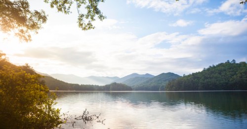 Gorgeous view of Santeelah Lake with mountains and forests surrounding